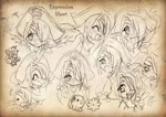 An expressions sheet by Niki Hunter for her character Peg-chan
