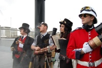 Sean (far left) as original creation Count Louis de Theudubert from his novel Flight of the Valkyrie, along with other original Steampunk creations