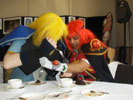 Lina and Gourry from Slayers fight over the last pieces of cake